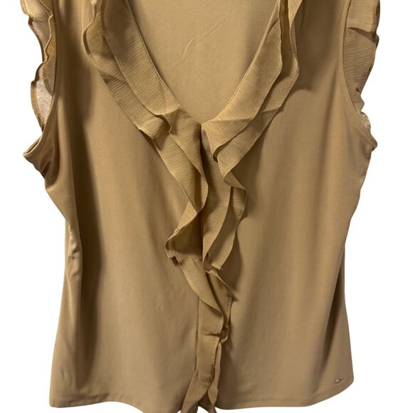 Tommy Hilfiger Tan Ruffle Sleeveless Blouse Sz XL Soft Elegant Chic Casual Top - Picture 5 of 12